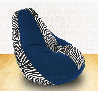 Bean Bag : XXXL R.Blue/Zebra(Blk-White)-FABRIC-FILLED & WASHABLE (with Beans)