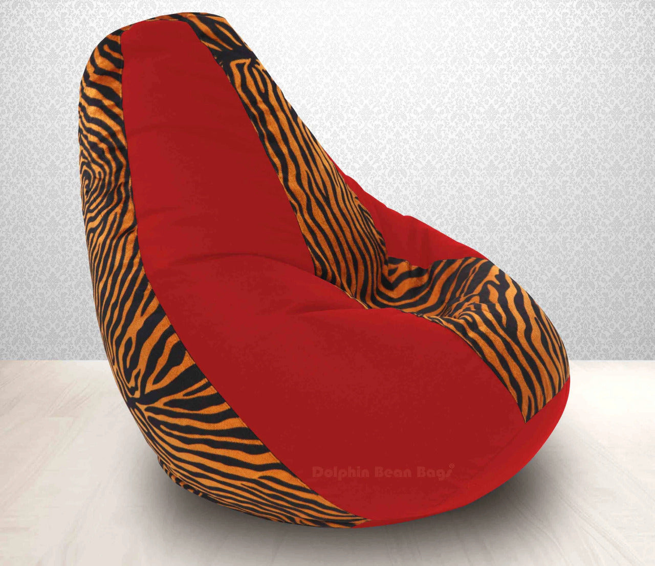 Bean Bag : XXXL Red/Golden Zebra-FABRIC-FILLED & WASHABLE(with Beans)