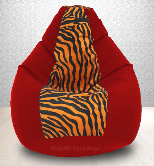 Bean Bag : XXXL Red/Golden Zebra-FABRIC-FILLED & WASHABLE(with Beans)