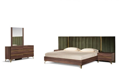 Bedroom Set Modern Walnut & Green Velvet Bedroom Set