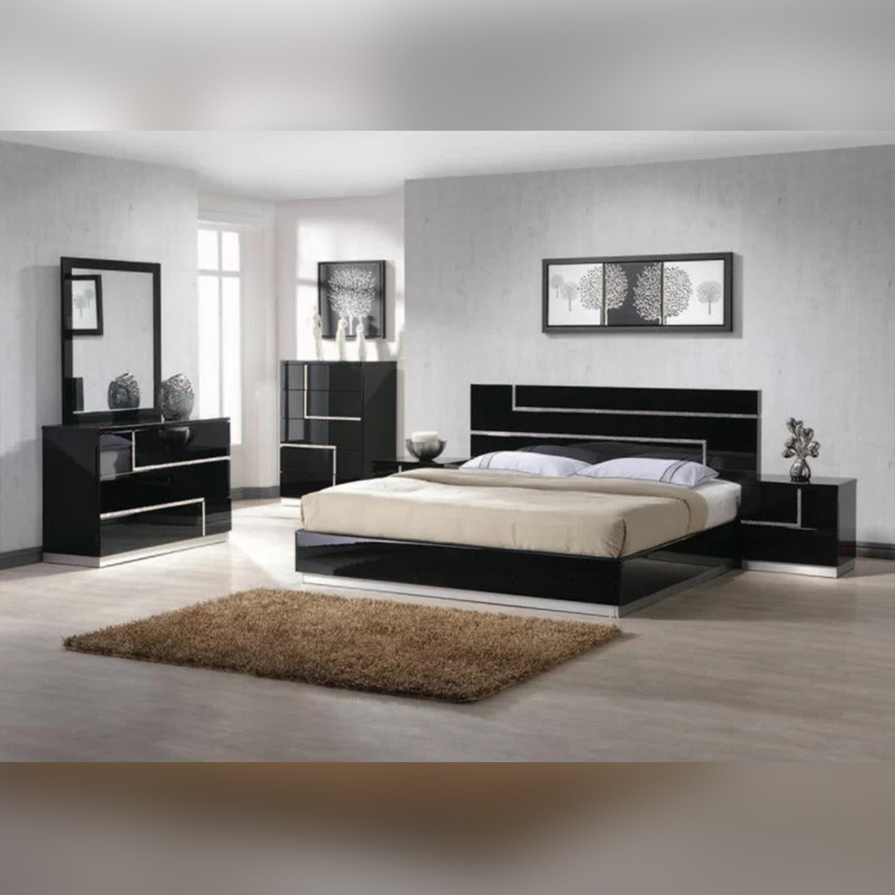 Bedroom Set Wooden Slats Platform Bedroom Set