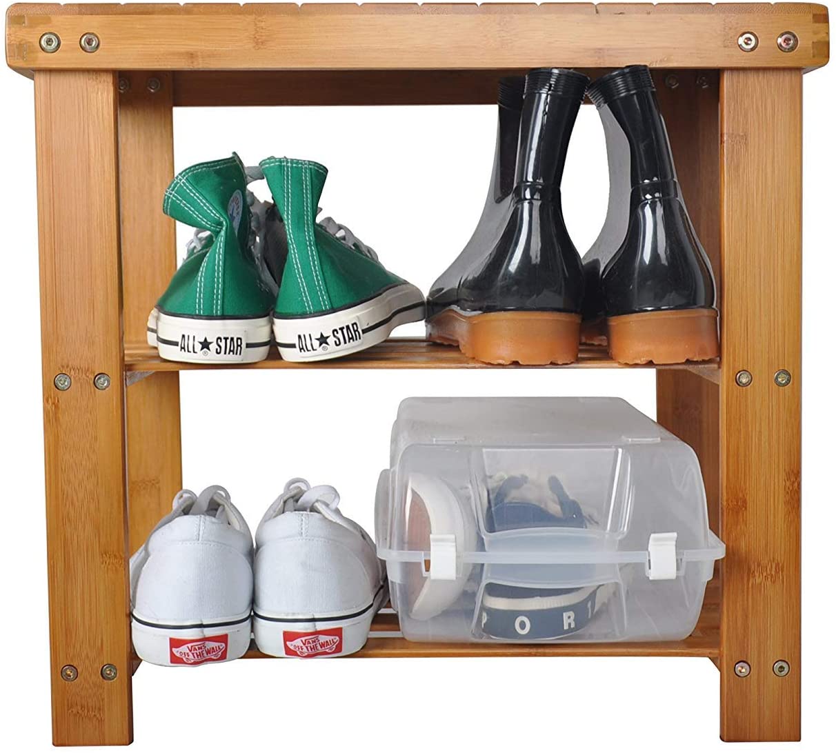 Benches: 2-Tier Bamboo Shoe Bench Rack