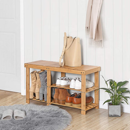 Benches : Bamboo Shoe Rack Bench & Storage Organizer, 3 Tiers Shoe Shelf