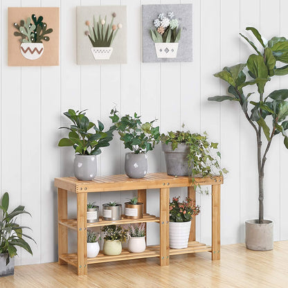 Benches : Bamboo Shoe Rack Bench & Storage Organizer, 3 Tiers Shoe Shelf