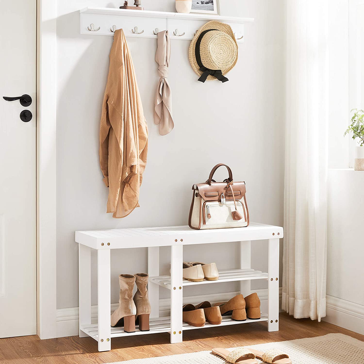 Benches : Bamboo Shoe Rack Bench & Storage Organizer, 3 Tiers Shoe Shelf