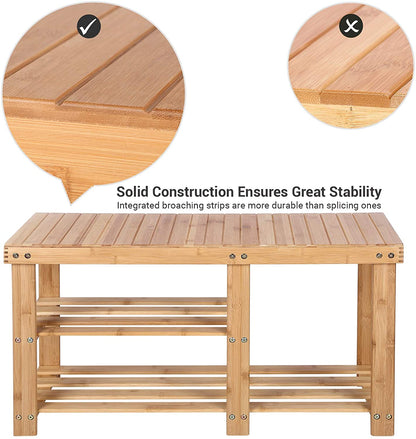 Benches : Bamboo Shoe Rack Bench & Storage Organizer, 3 Tiers Shoe Shelf