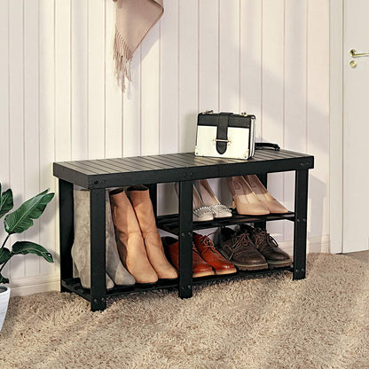 Benches : Bamboo Shoe Rack Bench & Storage Organizer, 3 Tiers Shoe Shelf