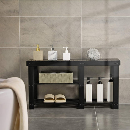 Benches : Bamboo Shoe Rack Bench & Storage Organizer, 3 Tiers Shoe Shelf