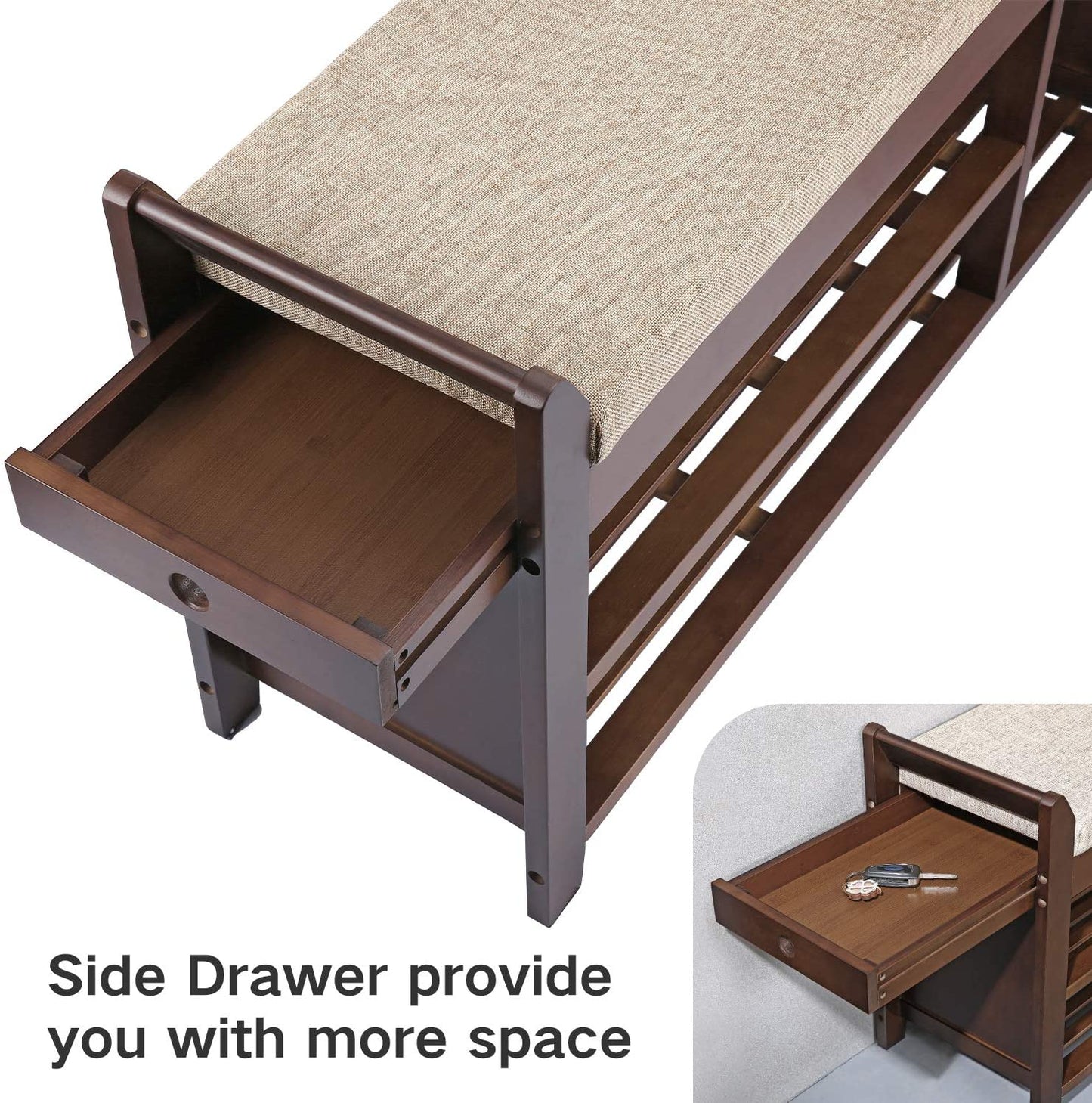 Benches : Bench Shoe Rack  Organizer with Storage Basket Side Drawer