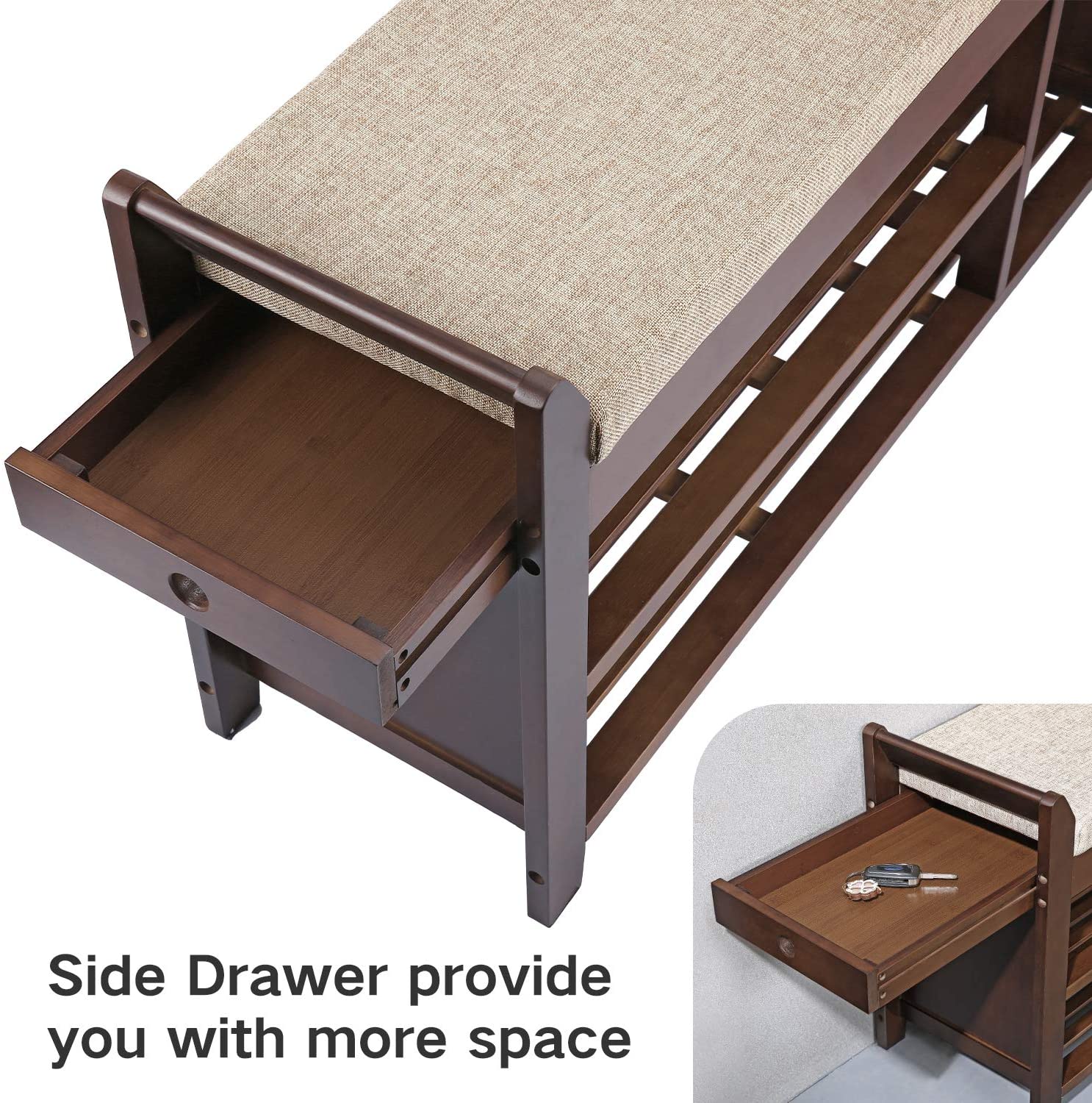 Benches : Bench Shoe Rack  Organizer with Storage Basket Side Drawer