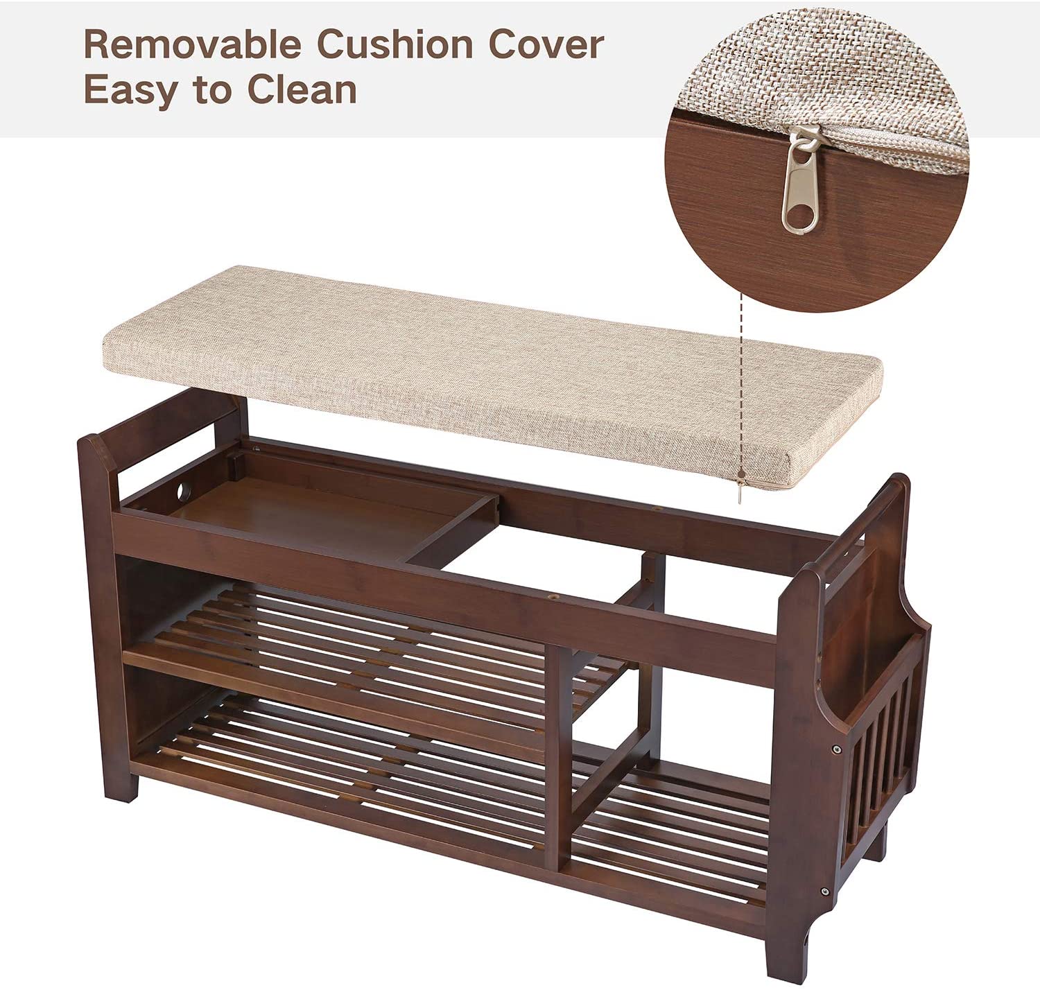 Benches : Bench Shoe Rack  Organizer with Storage Basket Side Drawer