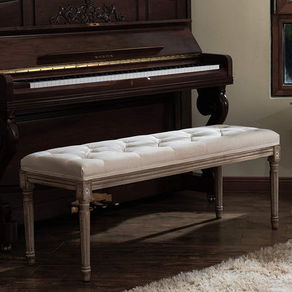 Benches : Extra-Long French Vintage Bench with Padded Seat