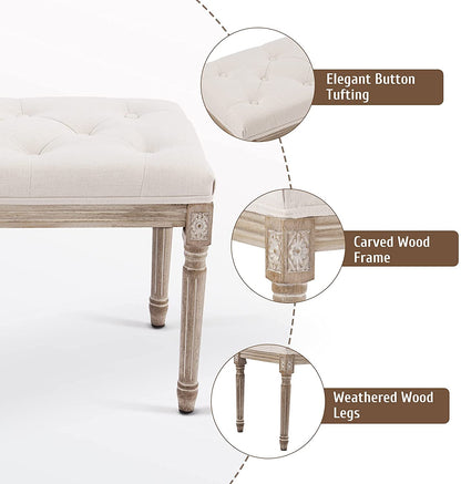 Benches : Extra-Long French Vintage Bench with Padded Seat