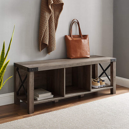 Benches: Farmhouse Metal X Entryway Bench