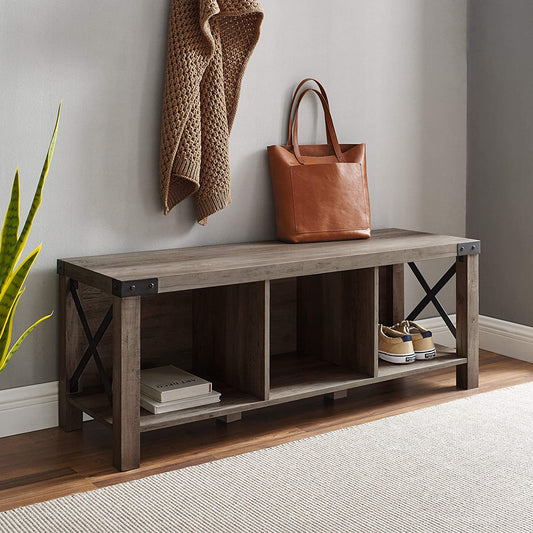 Benches: Farmhouse Metal X Entryway Bench