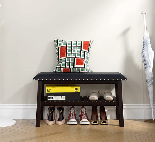 Benches: Faux Leatherette Ottoman Storage Bench with Shoe Rack