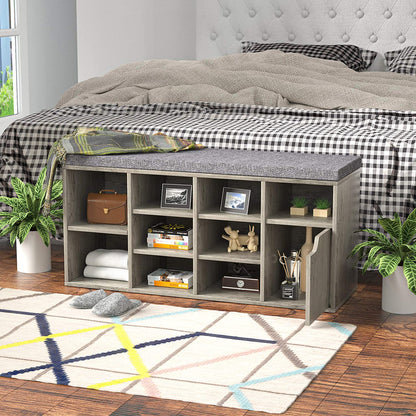 Benches: Grey Wash Entryway Bench with Shoe Storage
