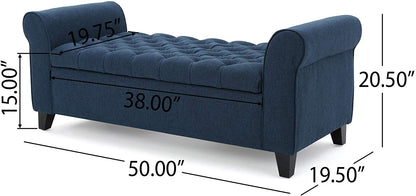 Benches Home Keiko Fabric Armed Storage Bench, Dark Blue 