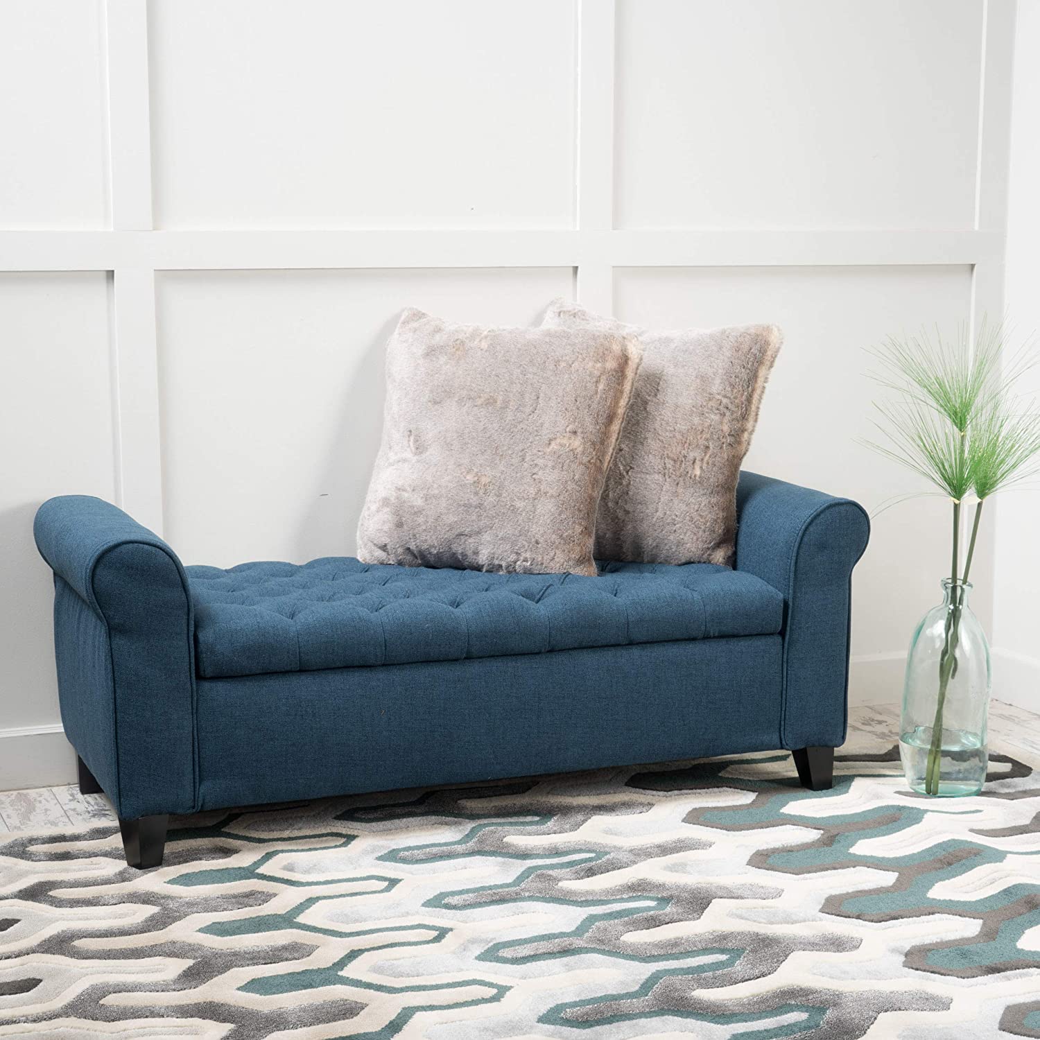 Benches Home Keiko Fabric Armed Storage Bench, Dark Blue 