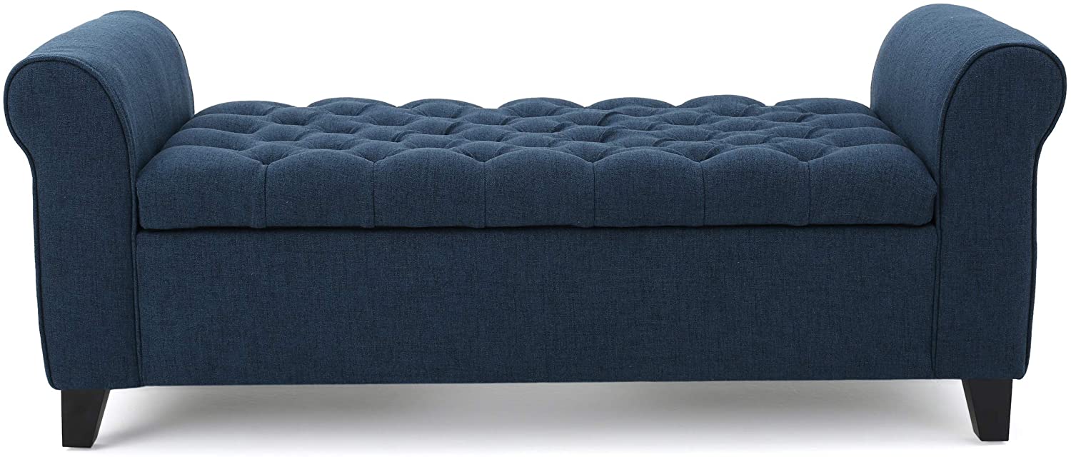 Benches Home Keiko Fabric Armed Storage Bench, Dark Blue 