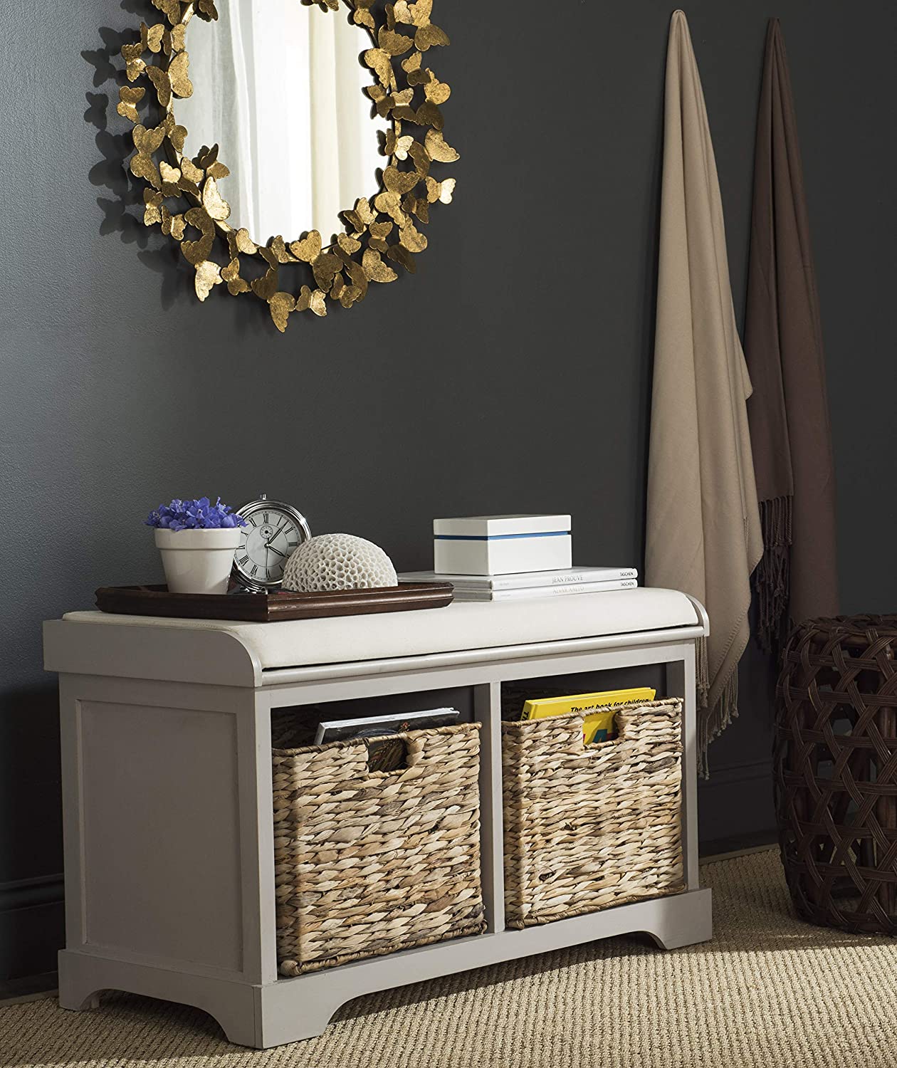 Benches Homes Collection Freddy Brown Wicker Storage Bench 