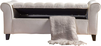 Benches Knight Home Velvet Armed Storage Bench, Ivory 