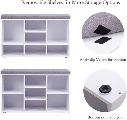 Benches Multifunctional Shoe Organizer Bench for Entryway, Mudroom, Hallway, Closet and Garage, White 