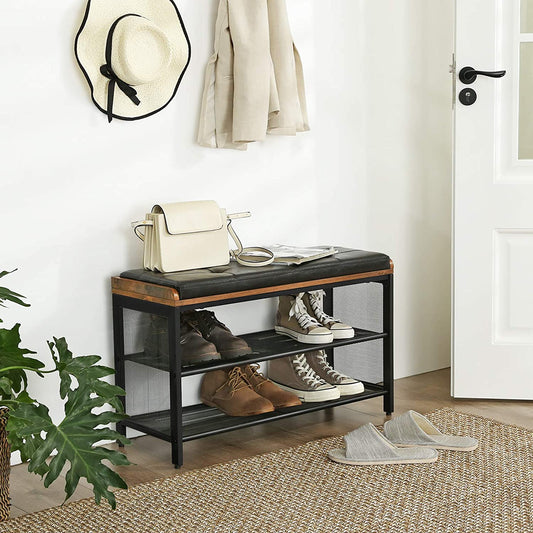 Benches: Padded Storage Bench with Mesh Shelf