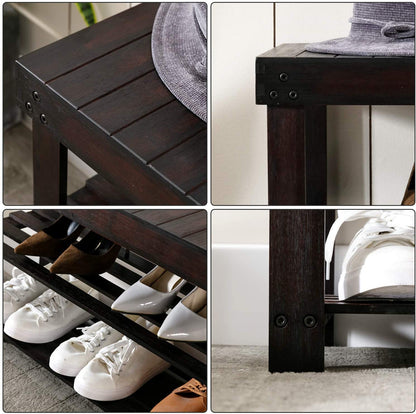 Benches : Shoe Rack Bench with Storage Shelf, 3-Tier Bamboo Shoe Organizer