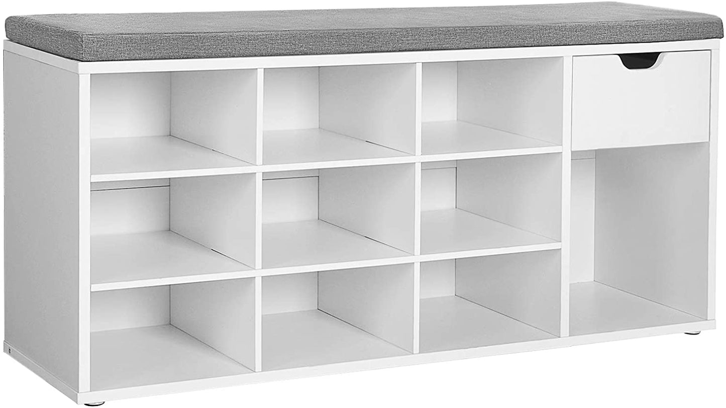 Benches Shoe Shelf, Padded Seat, for Entryway, Living Room, Bedroom, White and Gray 