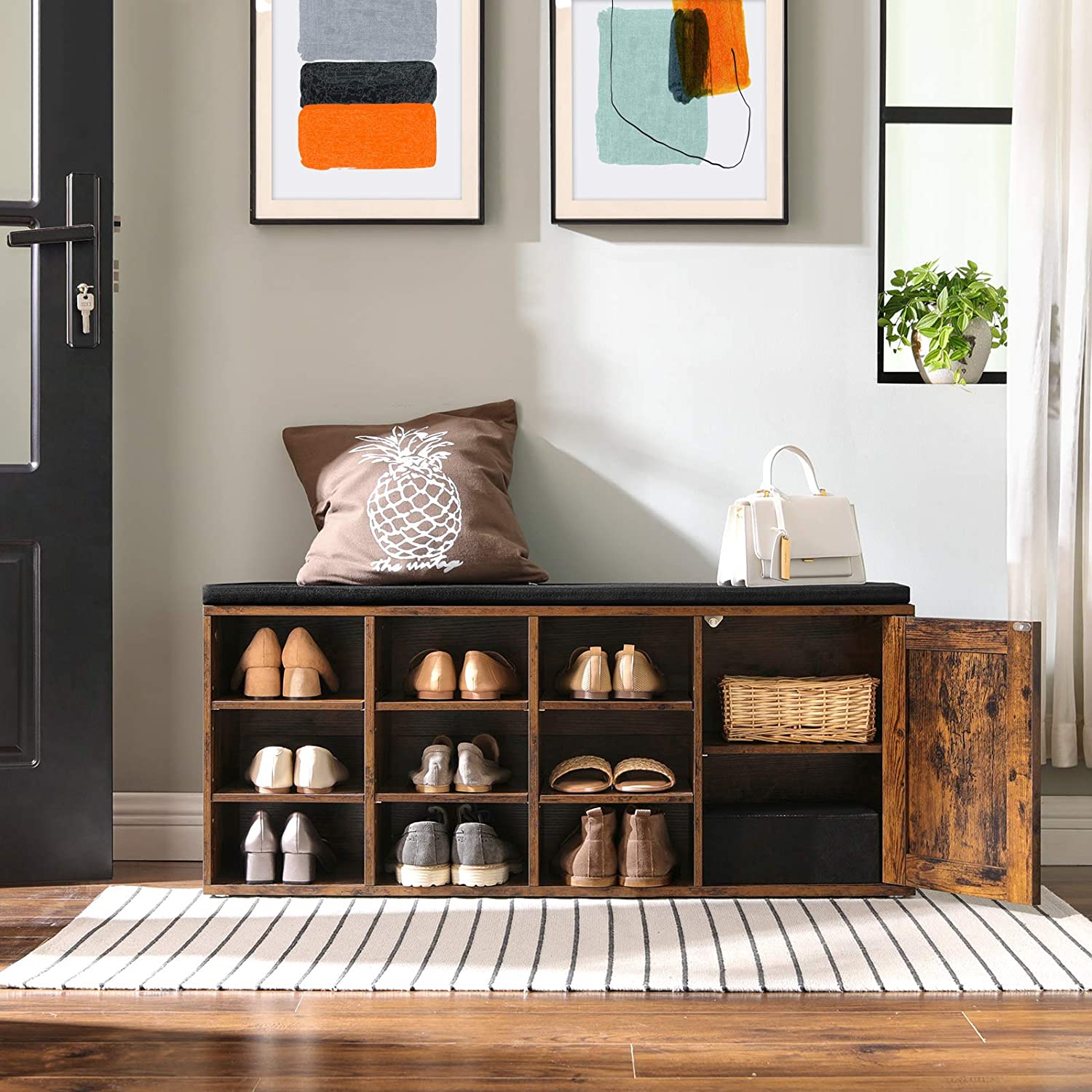 Benches : Storage Bench with Cupboard and 9 Open Compartments