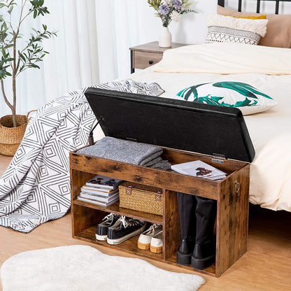 Benches : Storage Bench with Flip-Open Storage Box and Adjustable Shelf
