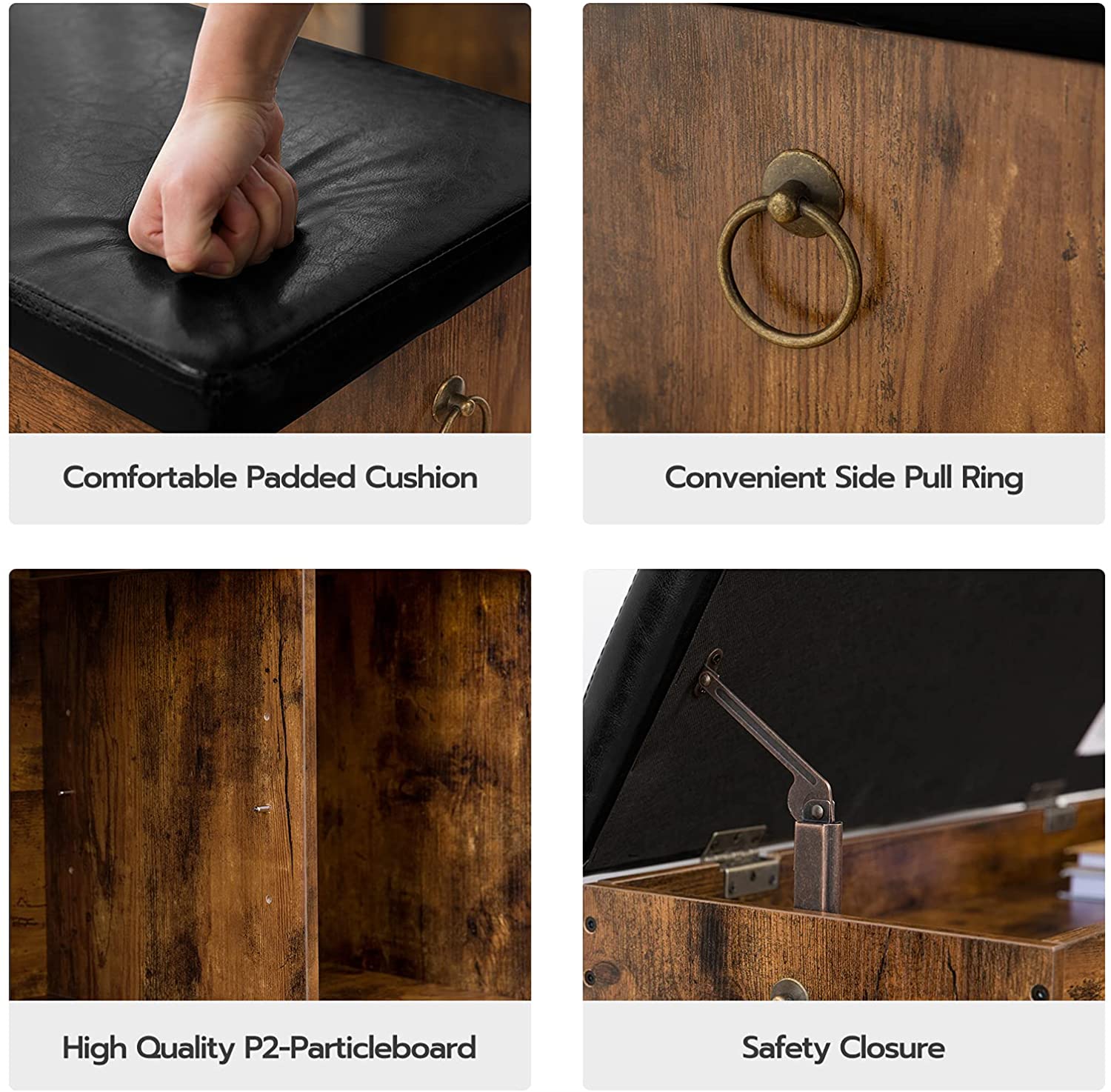 Benches : Storage Bench with Flip-Open Storage Box and Adjustable Shelf