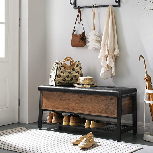 Benches Sturdy Steel Frame, Hallway, Living Room, Hazelnut Brown and Black