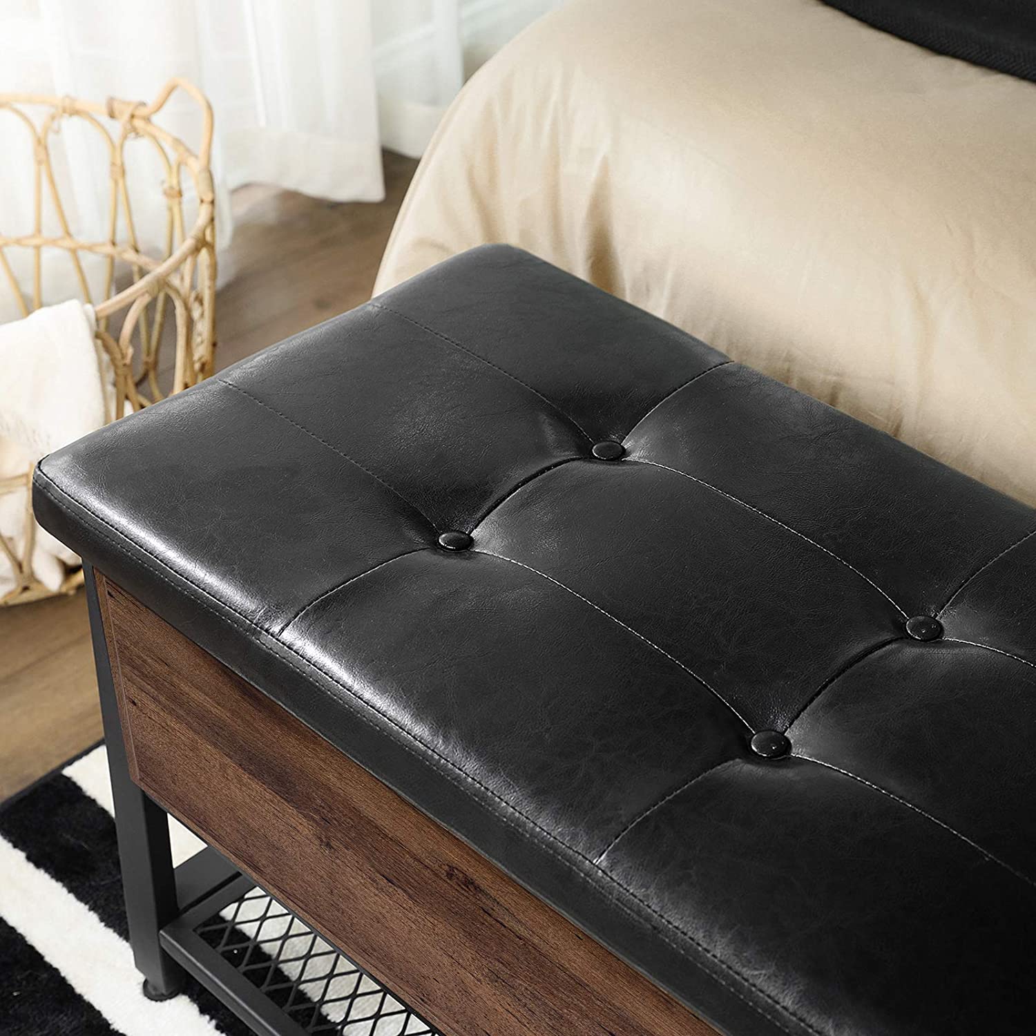 Benches Sturdy Steel Frame, Hallway, Living Room, Hazelnut Brown and Black