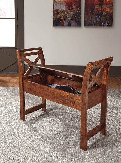 Benches Traditional Accent Bench with Hidden Storage Under Seat, Brown 