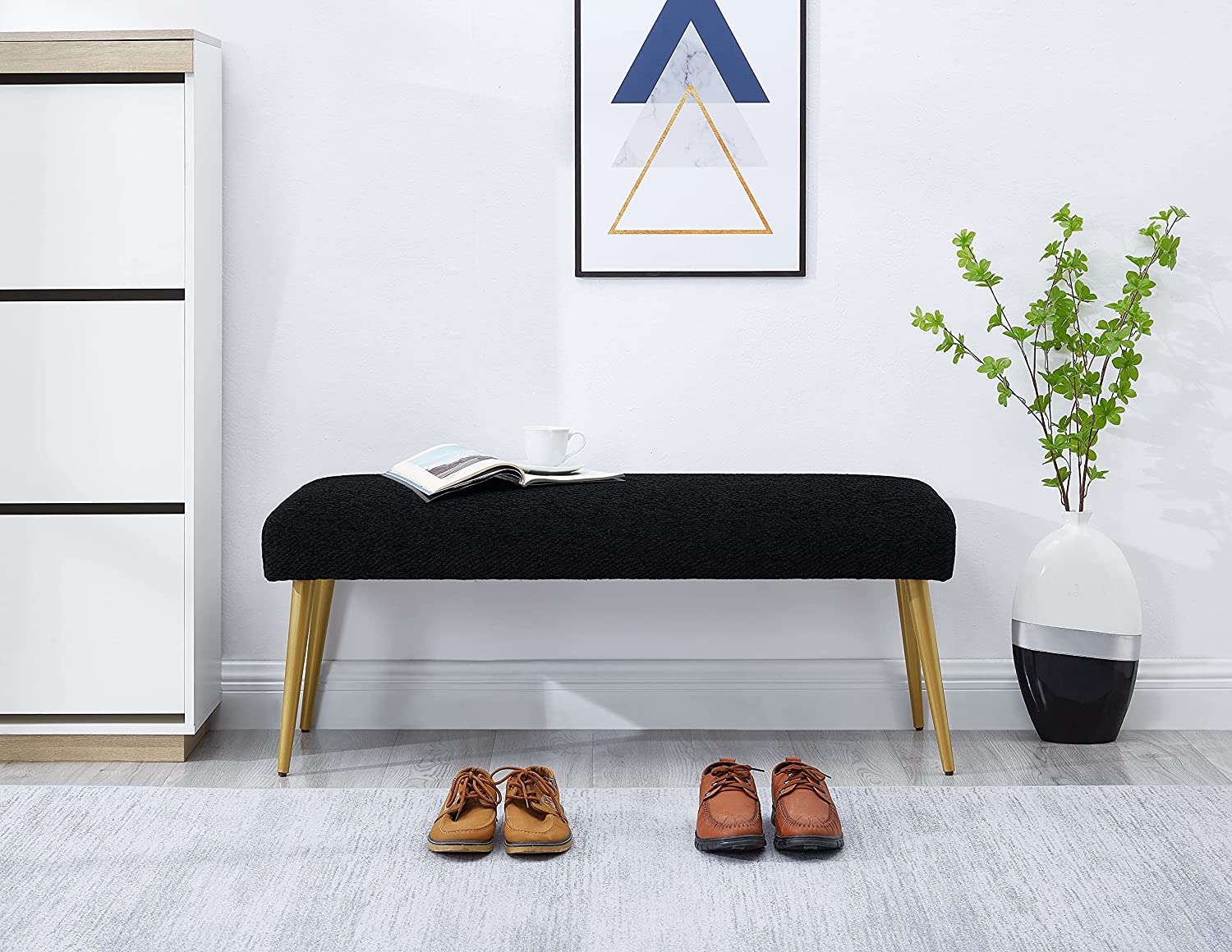 Benches : Upholstered Metal Legs Living Room Bench