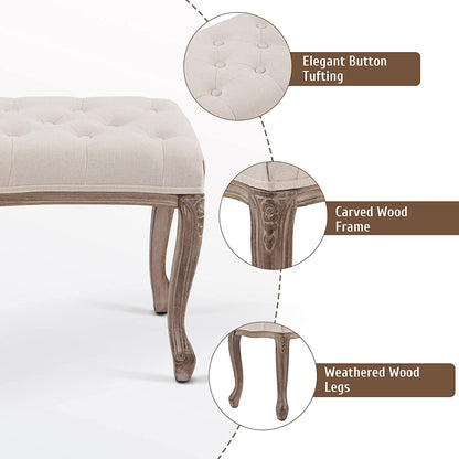 Benches: Vintage Bench with Padded Seat & Rubberwood Legs