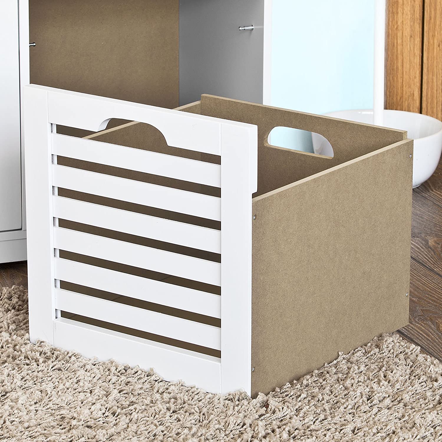 Benches: White Storage Bench with 3 Drawers & Padded Seat Cushion