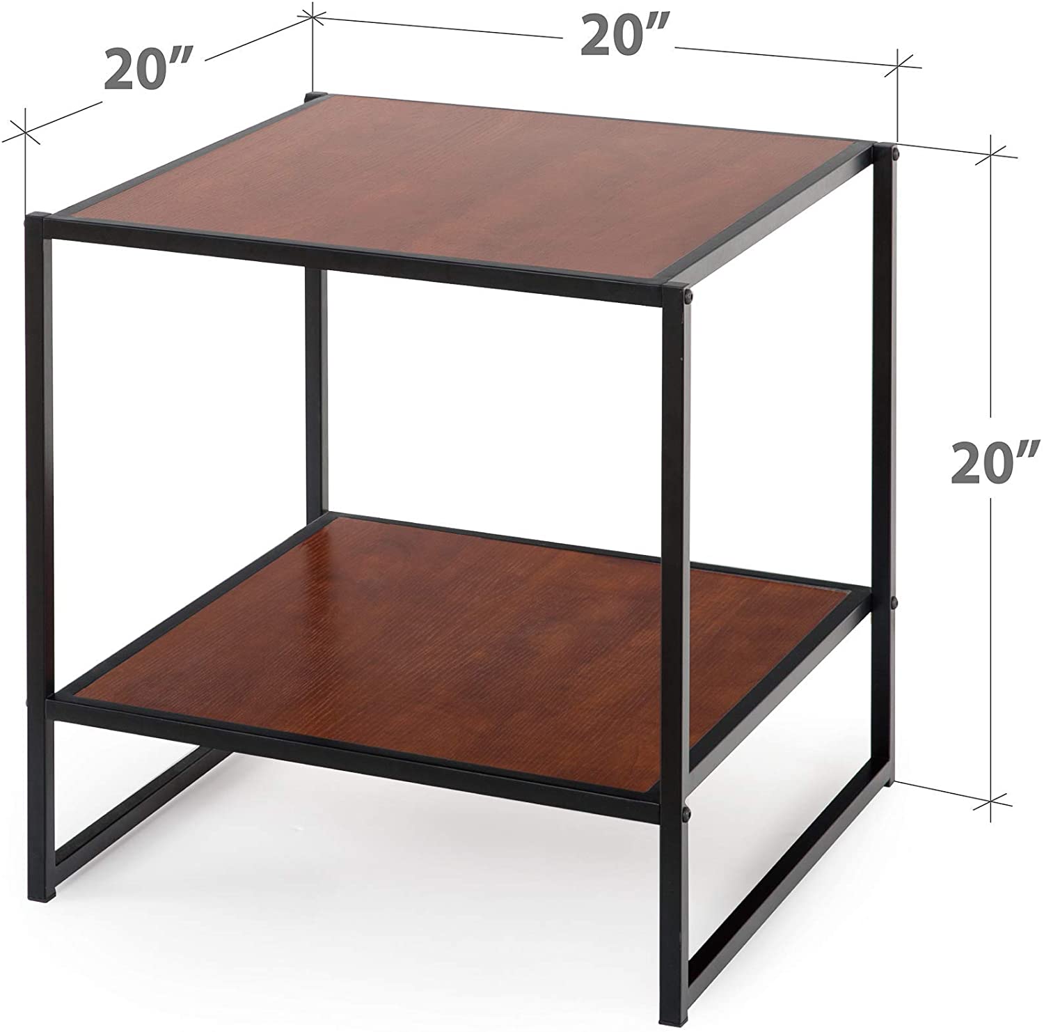 Side Tables:Black Frame Side Table / End Table / Easy Assembly, Red mahogany wood grain