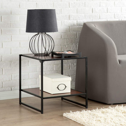 Side Tables:Black Frame Side Table / End Table / Easy Assembly, Red mahogany wood grain