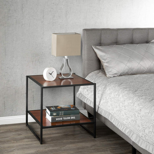 Side Tables:Black Frame Side Table / End Table / Easy Assembly, Red mahogany wood grain