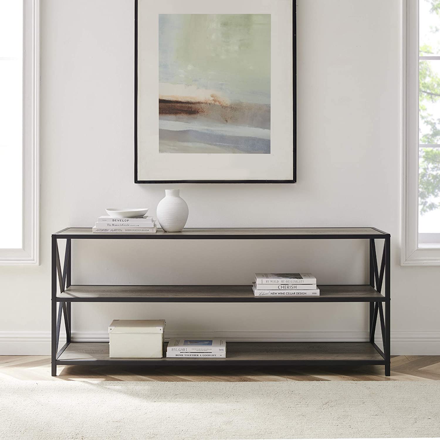 Bookshelf: 2 Shelf Industrial Wood Metal Bookcase Storage
