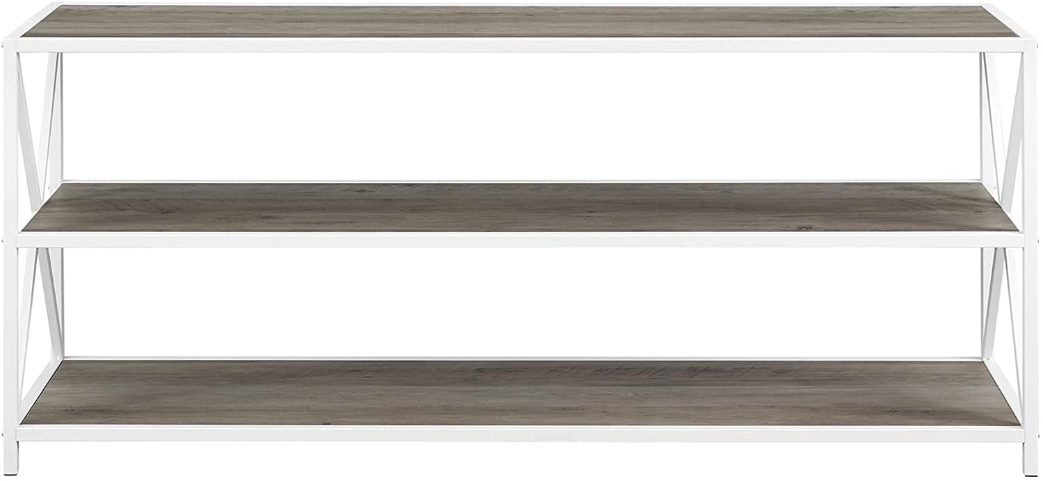 Bookshelf: 2 Shelf Industrial Wood Metal Bookcase Storage\