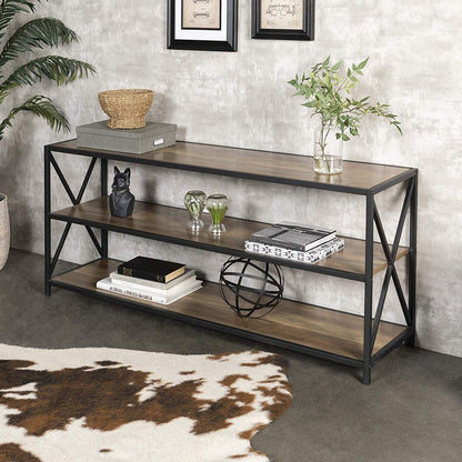 Bookshelf: 2 Shelf Industrial Wood Metal Bookcase Storage