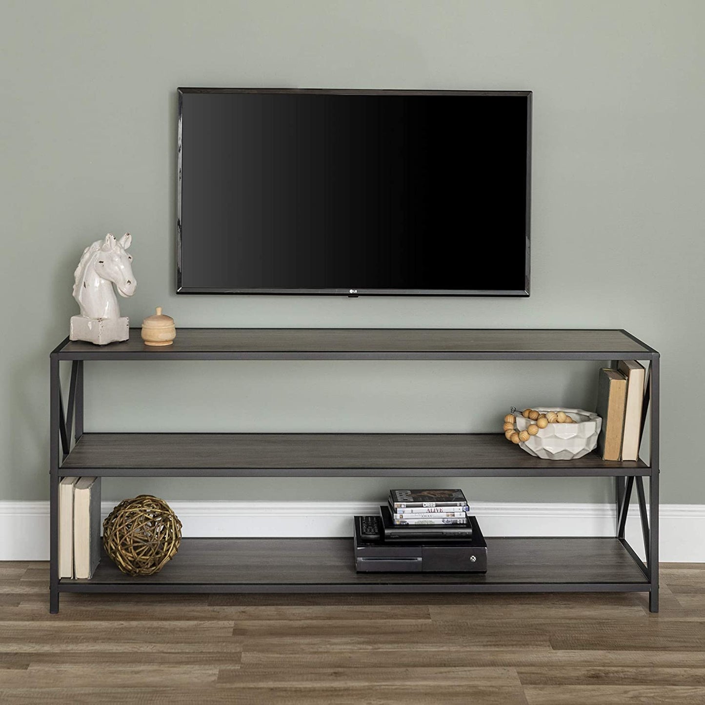 Bookshelf: 2 Shelf Industrial Wood Metal Bookcase Storage