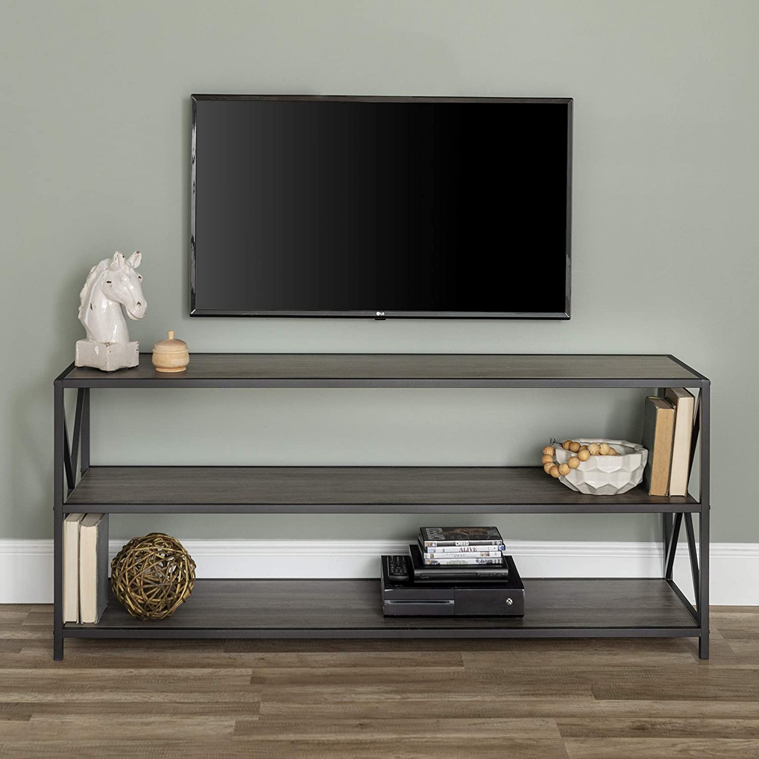 Bookshelf: 2 Shelf Industrial Wood Metal Bookcase Storage