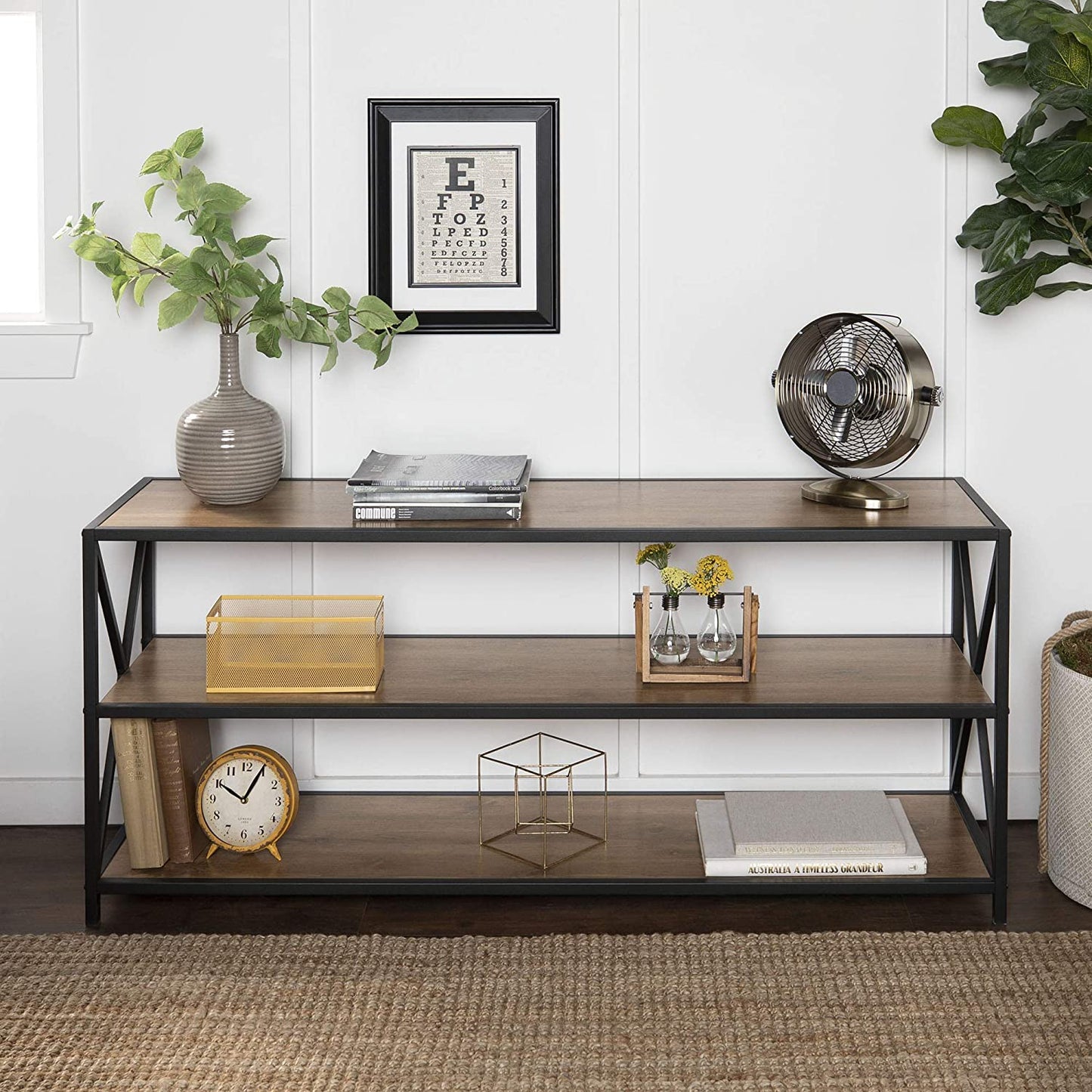 Bookshelf: 2 Shelf Industrial Wood Metal Bookcase Storage