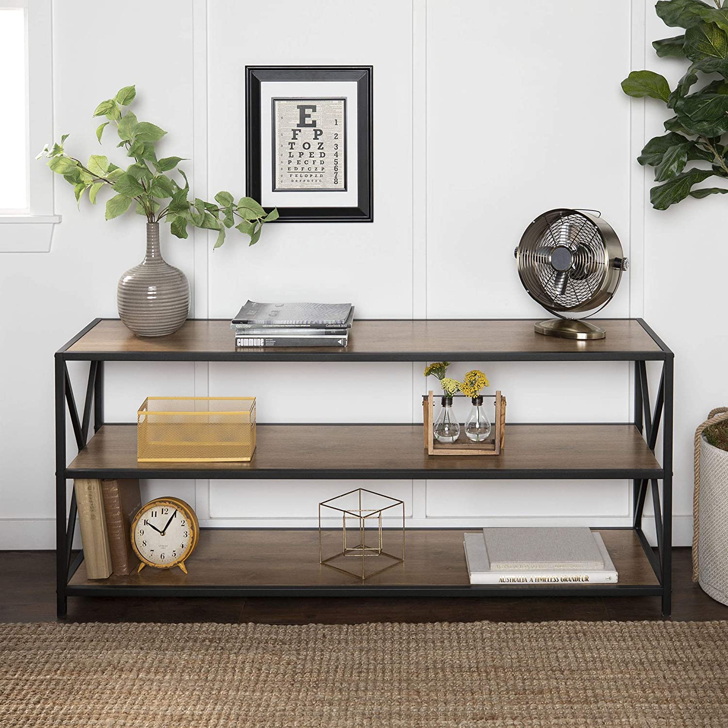 Bookshelf: 2 Shelf Industrial Wood Metal Bookcase Storage