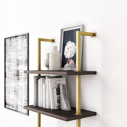 Bookshelf: 5-Shelf Oak Wood Modern Bookcase, Black Metal Frame 
